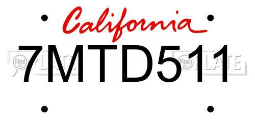 7MTD511 California License Plate