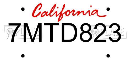 7MTD823 California License Plate