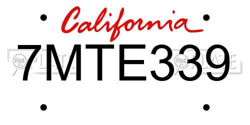 7MTE339 California License Plate