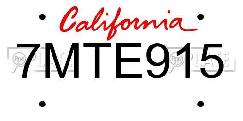 7MTE915 California License Plate