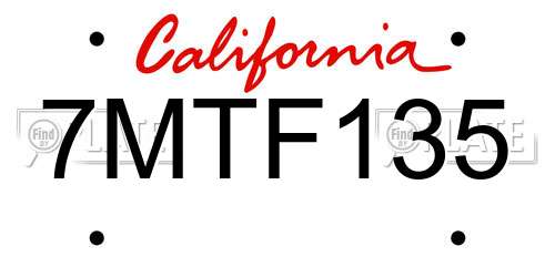 7MTF135 California License Plate