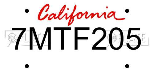 7MTF205 California License Plate