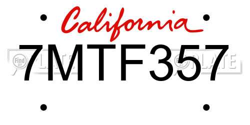 7MTF357 California License Plate