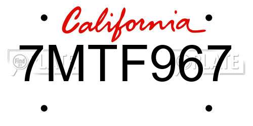 7MTF967 California License Plate