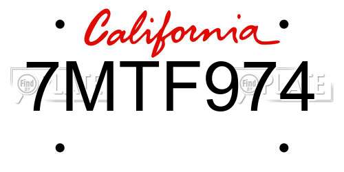 7MTF974 California License Plate