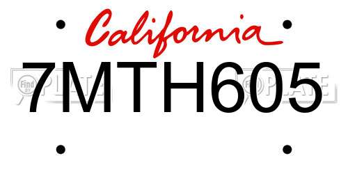 7MTH605 California License Plate