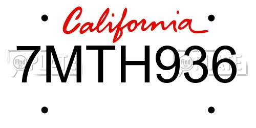 7MTH936 California License Plate
