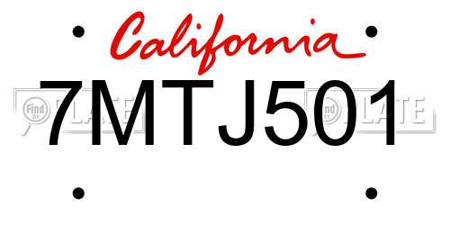 7MTJ501 California License Plate
