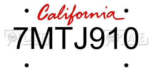 7MTJ910 California License Plate