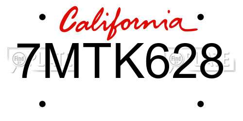 7MTK628 California License Plate