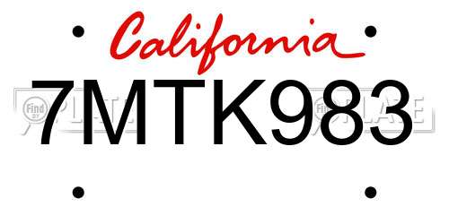 7MTK983 California License Plate
