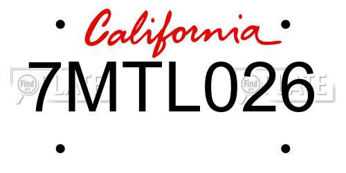 7MTL026 California License Plate