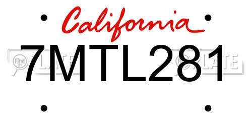7MTL281 California License Plate