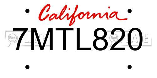 7MTL820 California License Plate