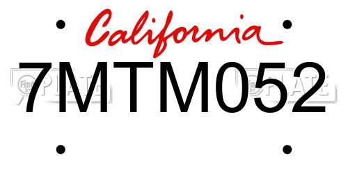 7MTM052 California License Plate