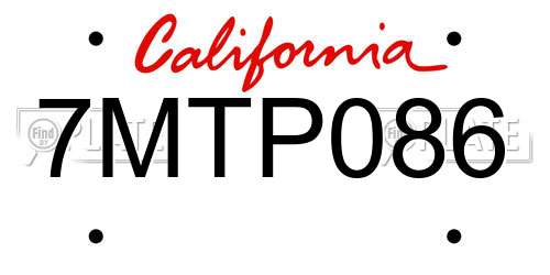 7MTP086 California License Plate