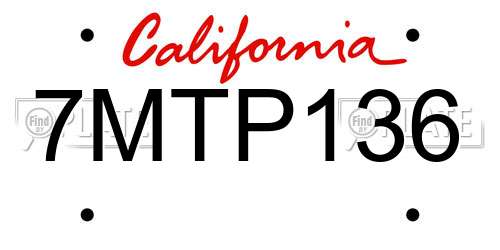 7MTP136 California License Plate