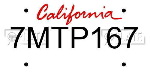 7MTP167 California License Plate