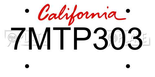 7MTP303 California License Plate