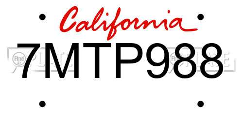 7MTP988 California License Plate