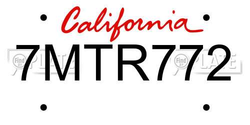 7MTR772 California License Plate