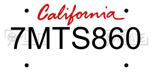 7MTS860 California License Plate