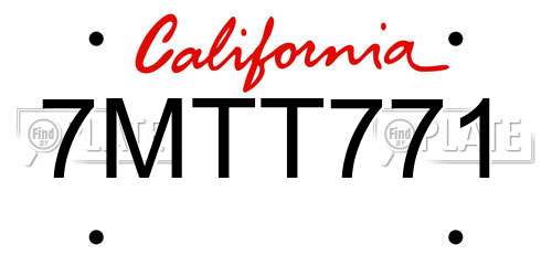 7MTT771 California License Plate