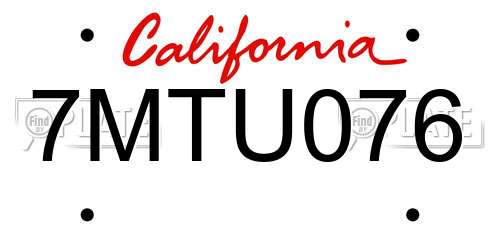 7MTU076 California License Plate