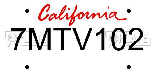 7MTV102 California License Plate