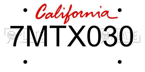 7MTX030 California License Plate