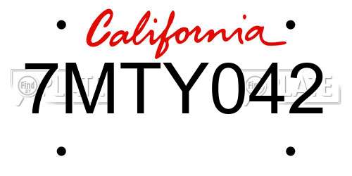 7MTY042 California License Plate