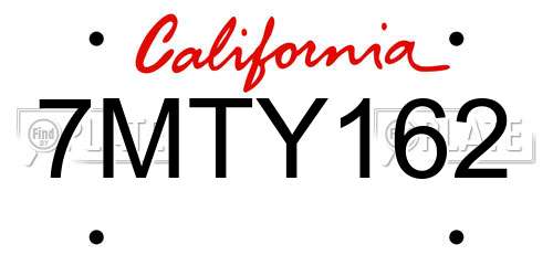 7MTY162 California License Plate