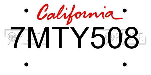 7MTY508 California License Plate