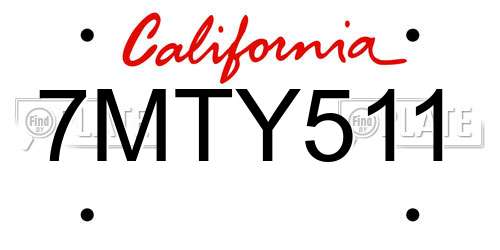 7MTY511 California License Plate