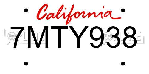 7MTY938 California License Plate