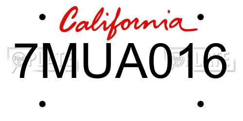 7MUA016 California License Plate