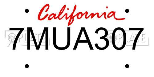 7MUA307 California License Plate