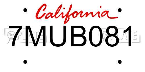 7MUB081 California License Plate