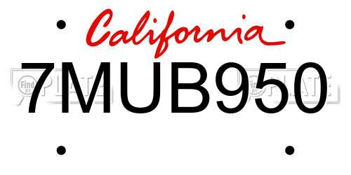 7MUB950 California License Plate