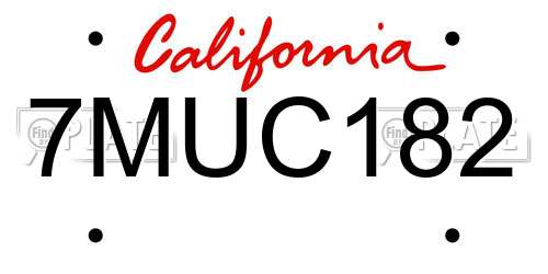 7MUC182 California License Plate