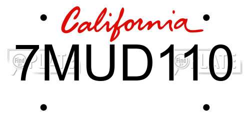 7MUD110 California License Plate