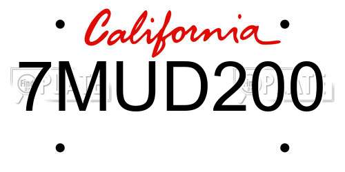 7MUD200 California License Plate