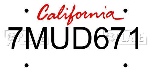 7MUD671 California License Plate