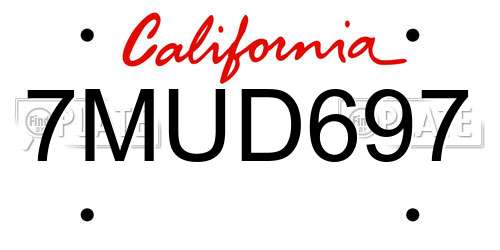 7MUD697 California License Plate