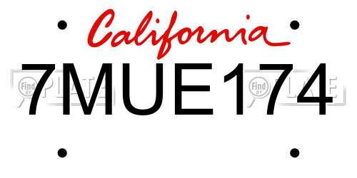 7MUE174 California License Plate