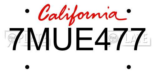 7MUE477 California License Plate