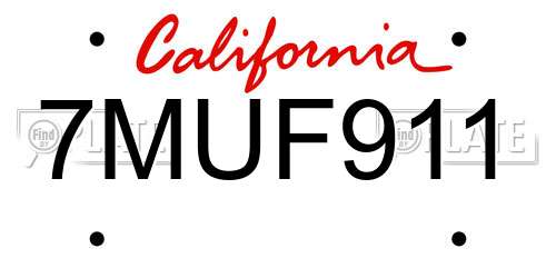 7MUF911 California License Plate
