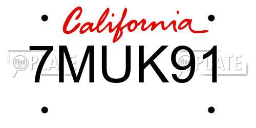 7MUK91 California License Plate
