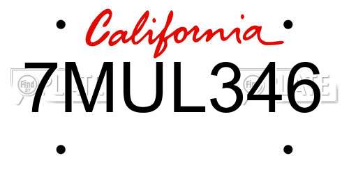 7MUL346 California License Plate