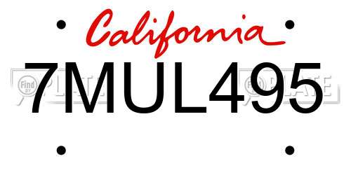 7MUL495 California License Plate